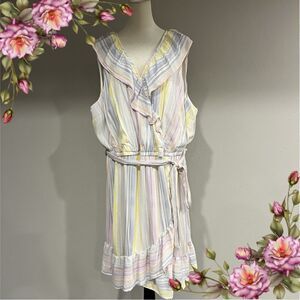 LC Lauren Conrad striped sleeveless fake wrap plus size dress with belt size 3X‎